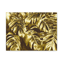 Golden Monstera Canvas Print — Tropical Leaf Wall Art (Matte Stretched)