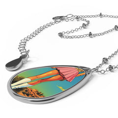 Oval Necklace — Retro Skategirl Teardrop Pendant Necklace