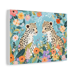 Leopard Pair Floral Canvas Wall Art