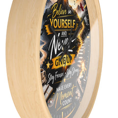 Motivational Wall Clock — "Believe in Yourself and Never Give Up" Inspirational Home Decor