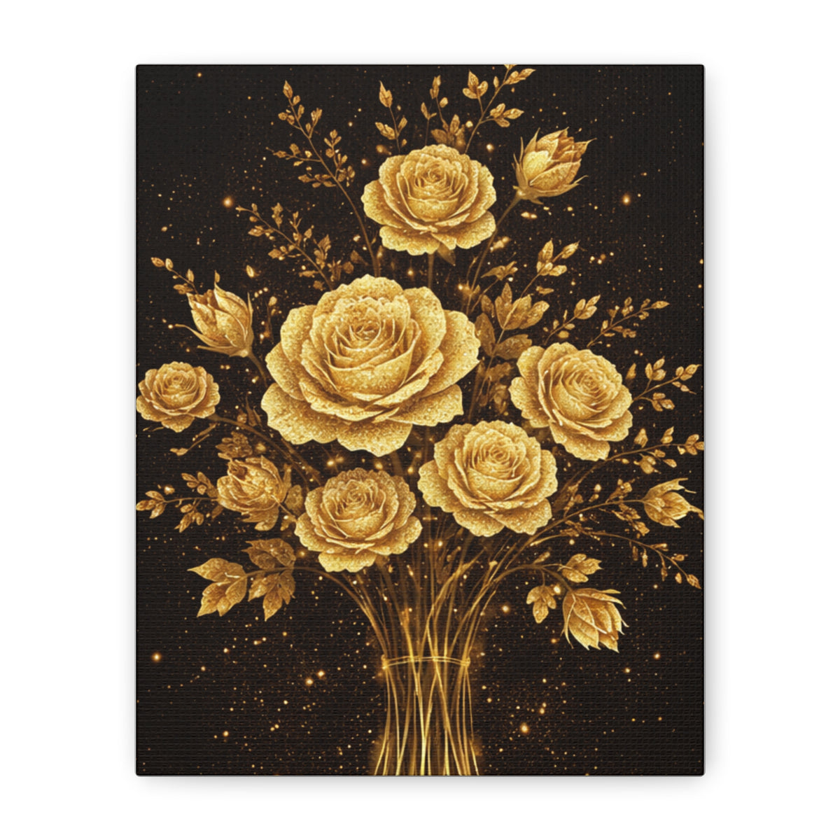 Golden Roses Bouquet Canvas Art — Matte Stretched Wall Decor
