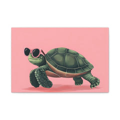 Cool Sunglasses Turtle Canvas Print — Pink Tropical Wall Art