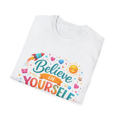 Believe In Yourself Unicorn T-Shirt — Rainbow Motivational Tee for Kids