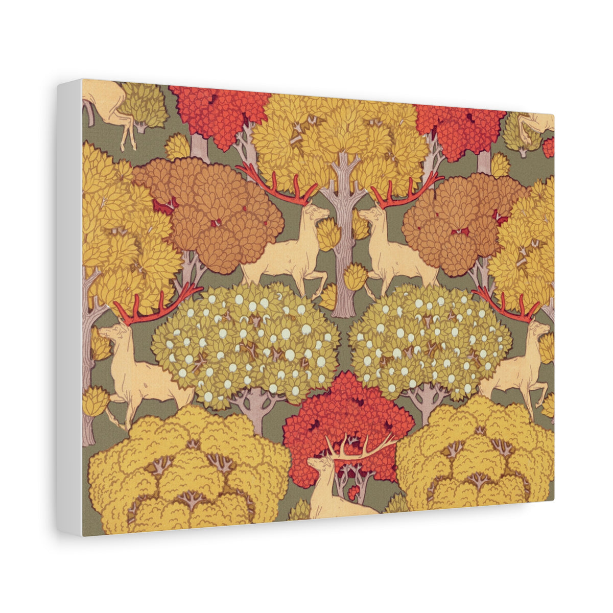 Autumn Deer Forest Canvas Wall Art — Rustic Fall Woodland Stag Print, Matte Stretched 1.25"