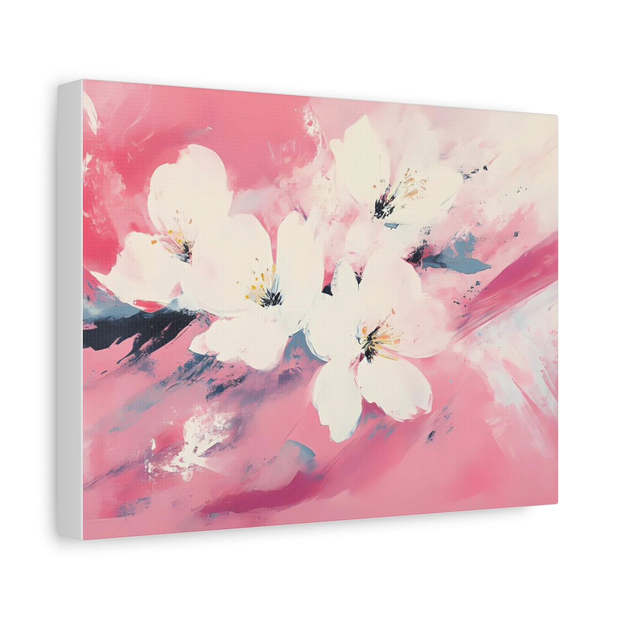 Pink Floral Canvas Wall Art — White Blossoms on Abstract Pink Background