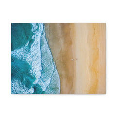 Ocean Aerial Beach Canvas Print — Teal Waves & Sandy Shore Matte Stretched Wall Art