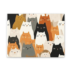 Cat Pattern Canvas Wall Art – Cute Kitty Illustration Matte Stretched Canvas