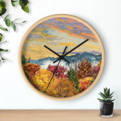 Autumn Landscape Wall Clock — Colorful Fall Forest Art Clock