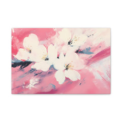 Pink Floral Canvas Wall Art — White Blossoms on Abstract Pink Background
