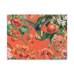 Hummingbird Floral Matte Canvas Wall Art — Vibrant Orange Botanical Print, Stretched 1.25"