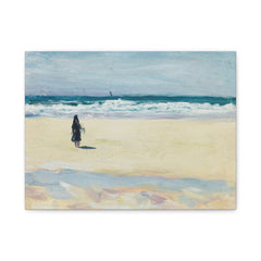 Canvas Wall Art — Coastal Beach Painting with Lone Walker, Matte Stretched Canvas