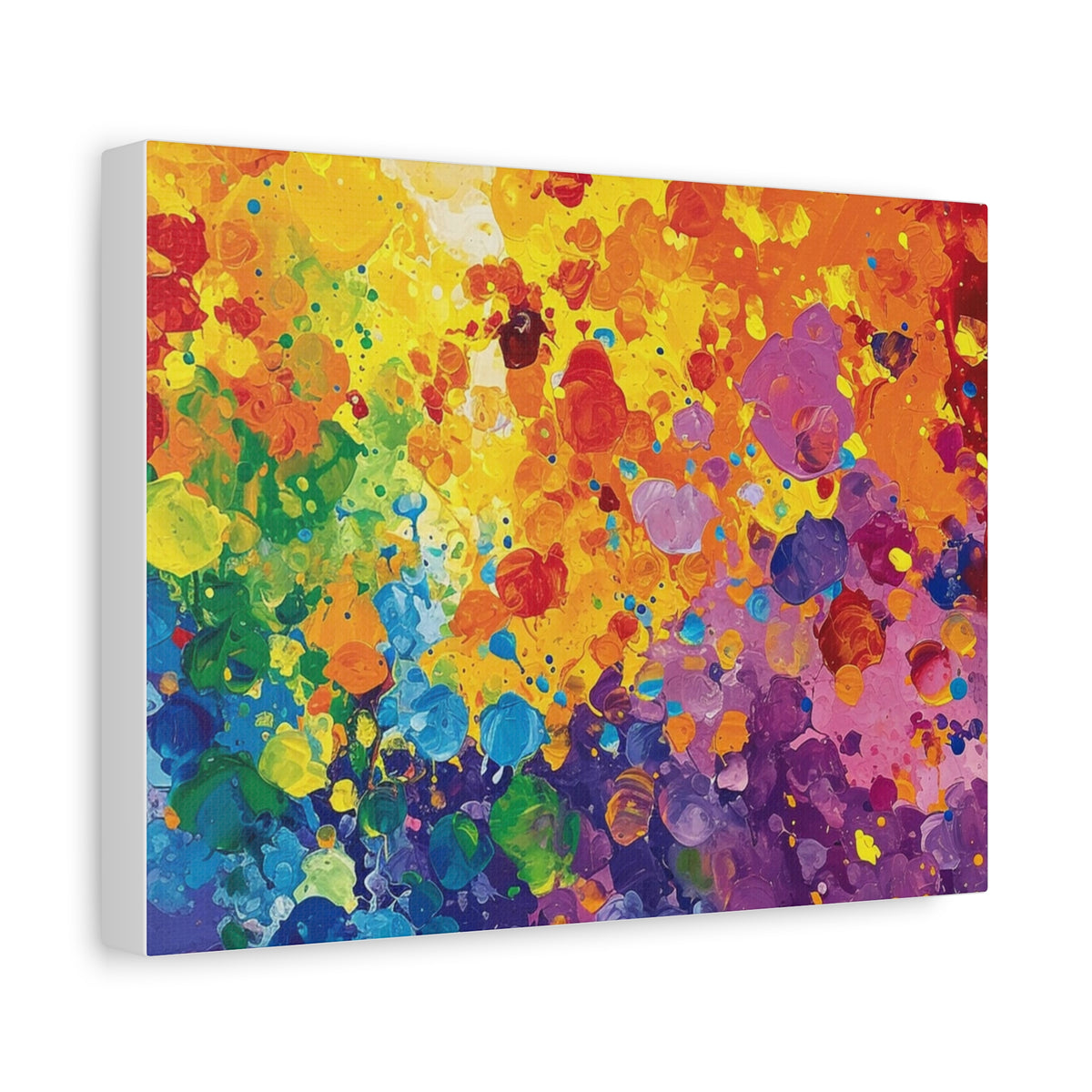 Rainbow Paint Splatter Matte Canvas Print — Vibrant Abstract Stretched Wall Art