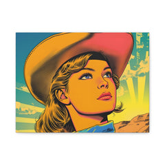 Cowgirl Pop Art Canvas Print — Retro Western Wall Art, Matte Stretched 1.25"