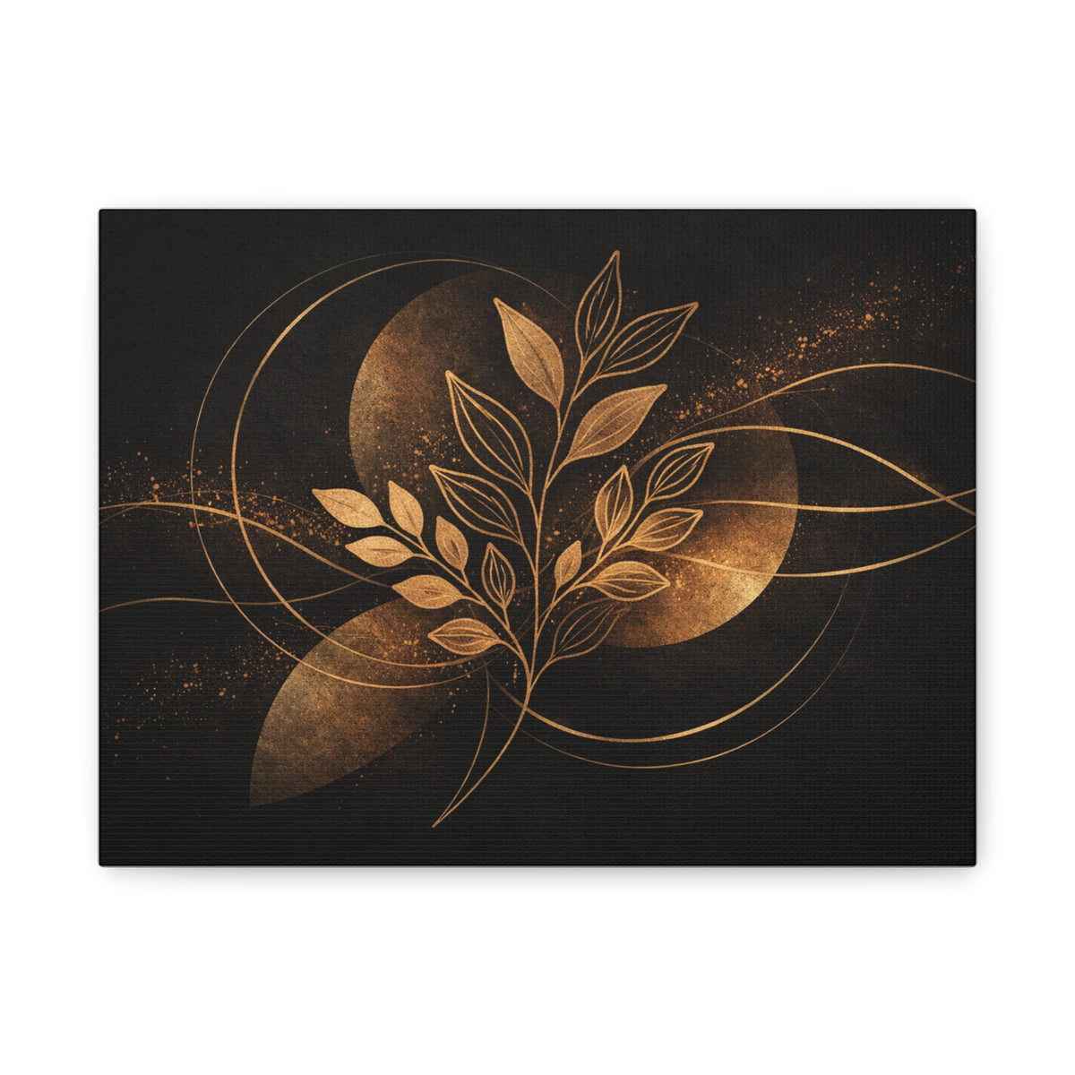 Canvas Wall Art — Golden Botanical Moon Abstract (Matte Stretched)